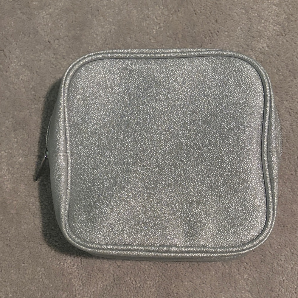 Alastin Skincare Metallic Silver Textured Cosmetics Bag